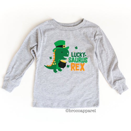 Boy St Patricks Day, Luckysaurus Rex Shirt, Lucky Rex Shirt, Kids St Patrick Tee, Boys Long Sleeve, Lucky Dinosaur, Lucky Dinosaur Tee