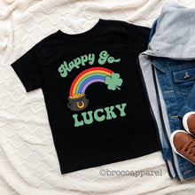 Load image into Gallery viewer, Happy Go Lucky Tee, Boys Lucky Shirt, Pot Of Gold Shirt, Boys Rainbow Shirt, St Paddy Day Tee, Boys St Patty Shirt, St Patricks Shirt