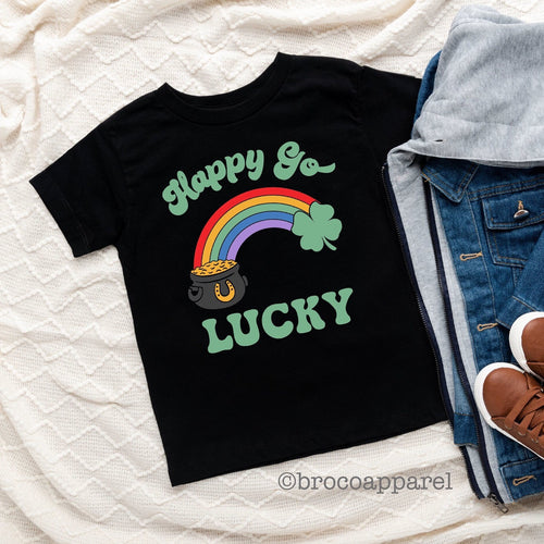 Happy Go Lucky Tee, Boys Lucky Shirt, Pot Of Gold Shirt, Boys Rainbow Shirt, St Paddy Day Tee, Boys St Patty Shirt, St Patricks Shirt