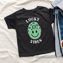 Load image into Gallery viewer, Lucky Vibes Shirt, St Patrick Smiley Tee, St Patrick Shirt, Boys Lucky Shirt, Toddler Lucky Vibes, Kids Lucky Shirt, Smiley Shirt