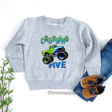 Load image into Gallery viewer, Crushing Five Boys 5th Birthday Monster Truck Sweatshirt