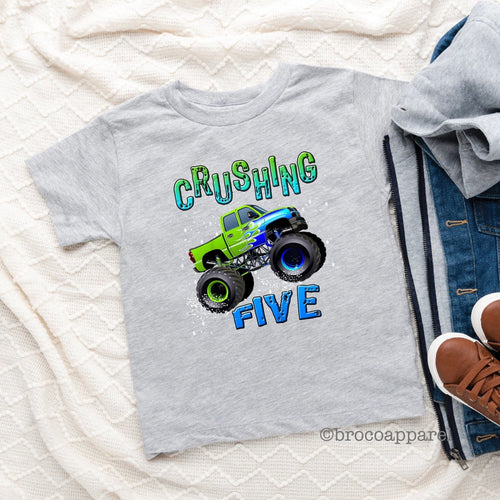 Crushing Five Boys 5th Birthday Monster Truck Shirt