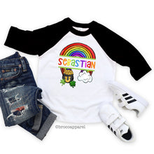 Load image into Gallery viewer, Boys Personalized St Patricks Day Raglan, Rainbow Chaser Shirt, Pot Of Gold Shirt
