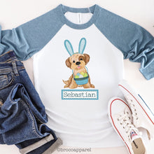 Load image into Gallery viewer, Boys Personalized Easter Bunny Raglan Shirt
