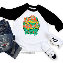 Load image into Gallery viewer, Lucky Vibes Boys St Patricks Day Raglan Shirt