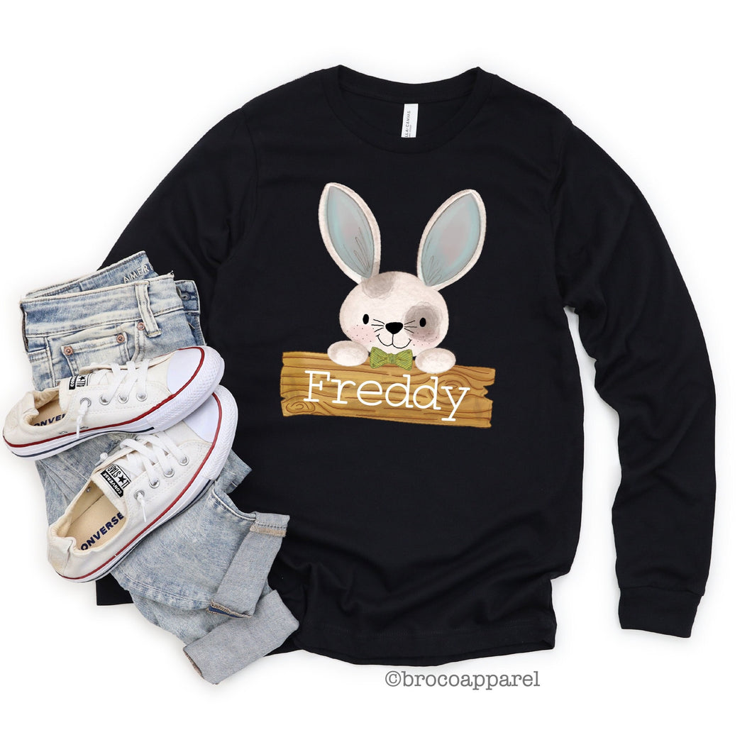Boys Personalized Custom Easter Bunny Long Sleeve Shirt