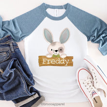 Load image into Gallery viewer, Boys Personalized Easter Bunny Name Raglan Shirt